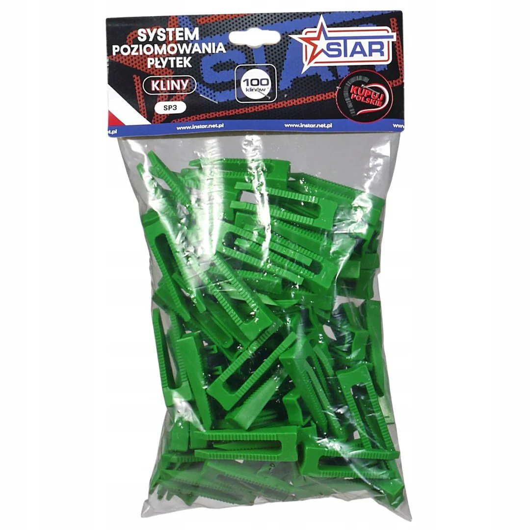 Zestaw 100 zielonych klinów do systemu poziomowania płytek STAR