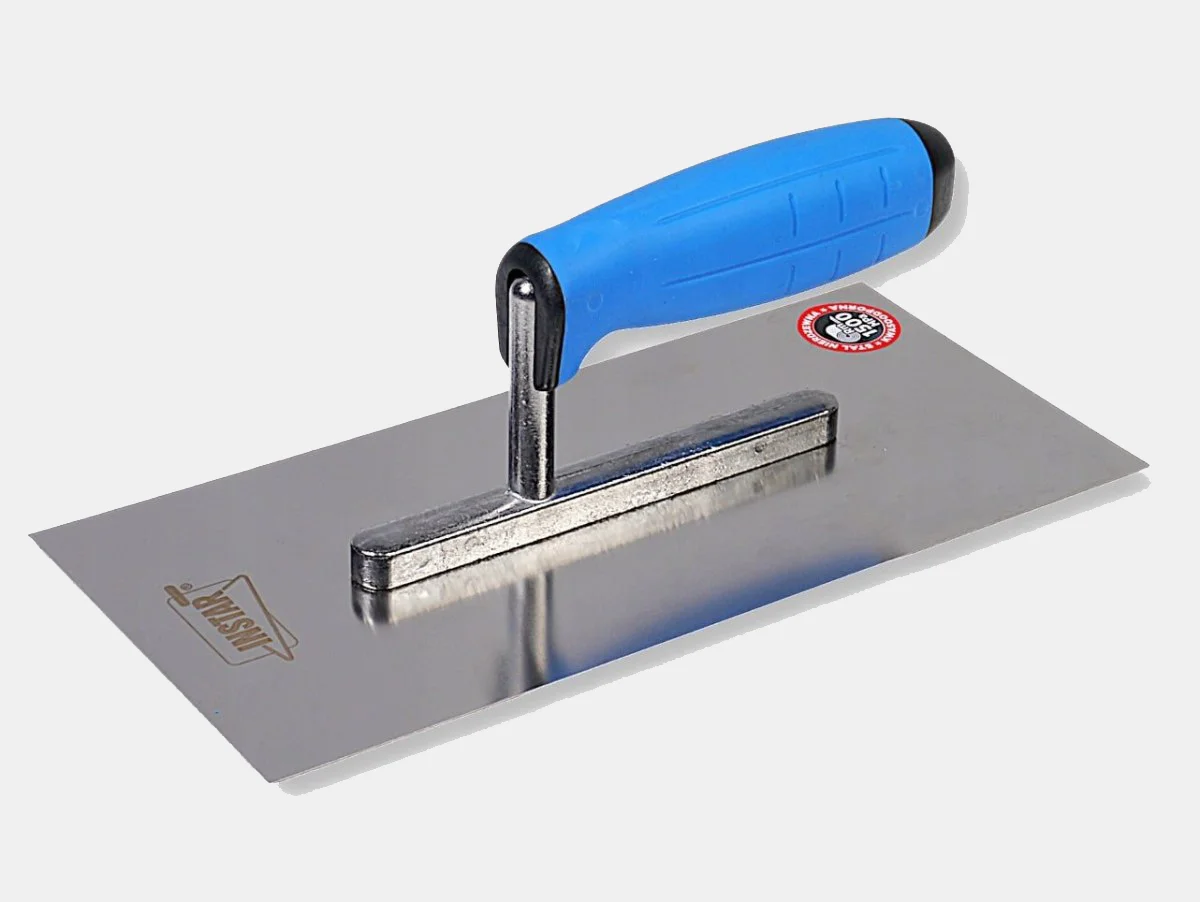 aca nierdzewna gładka INSTAR z niebieskim uchwytem gumowym – widok z boku