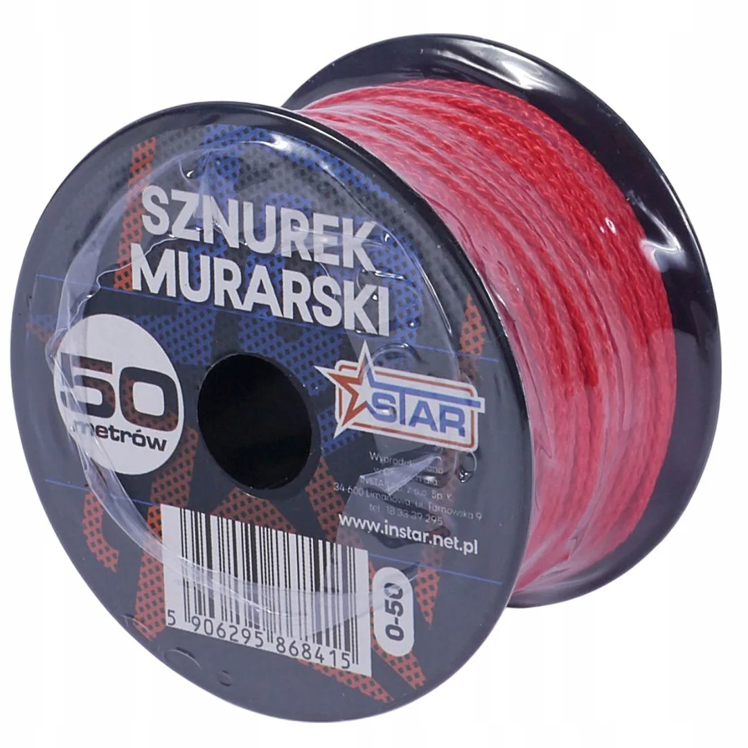 Sznurek murarski pleciony 50 m czerwony STAR na szpuli
