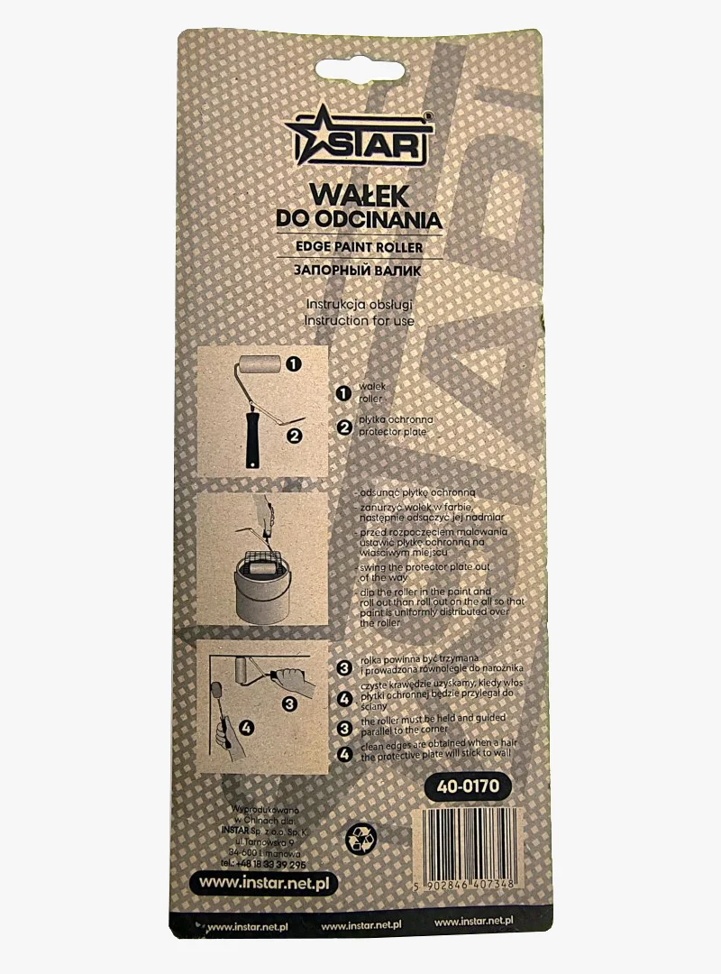 Tył opakowania wałka do odcinania Instar z instrukcją